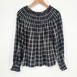 Universal Thread Black Plaid Smocked Shirt Size S